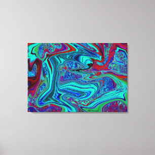Groovy Abstracte Retro Kunst in Blauw en Rood Canvas Afdruk