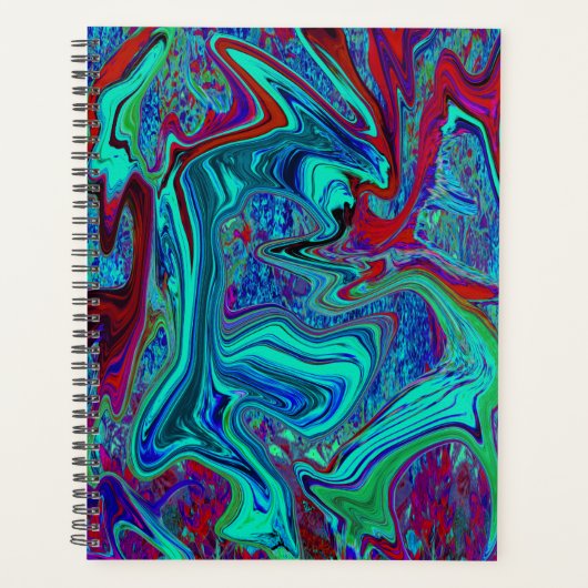 Groovy Abstracte Retro Kunst in Blauw en Rood Planner (Voorkant)
