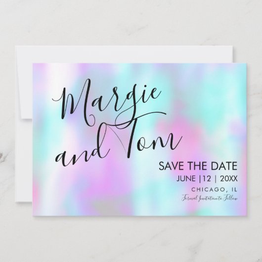 Groovy Abstracte Script Save the Date Roze Blauw Kaart (Voorkant)