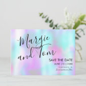 Groovy Abstracte Script Save the Date Roze Blauw Kaart (Staand voorkant)