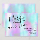 Groovy Abstracte Script Save the Date Roze Blauw Kaart (Voorkant / Achterkant)