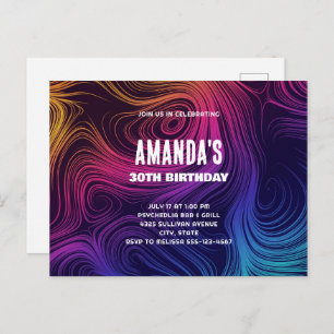 Groovy Abstracte Swirls en Circles Cool Birthday Uitnodiging Briefkaart