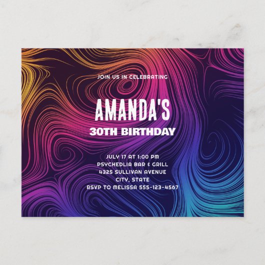 Groovy Abstracte Swirls en Circles Cool Birthday Uitnodiging Briefkaart (Voorkant)