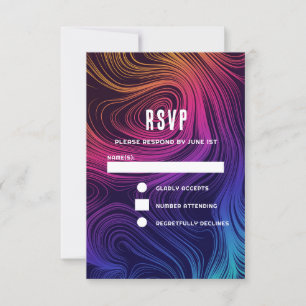 Groovy Abstracte Swirls en Cirkels Cool Wedding RSVP Kaartje