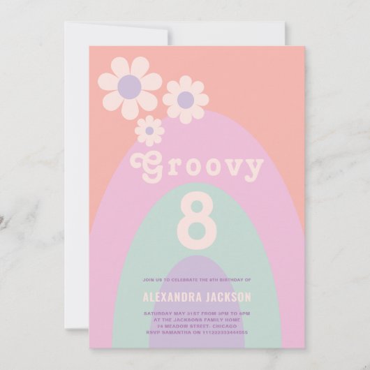 Groovy Acht Retro Daisy Arch 8e Verjaardagsfeest Kaart (Voorkant)