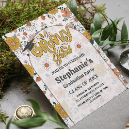 Groovy Afstudeerder: Far Out Afstuderen Invitation Kaart