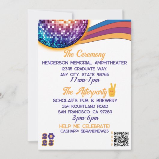 Groovy Afstudeerder Retro Disco Peace 2023 Afstude Kaart (Achterkant)