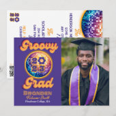 Groovy Afstudeerder Retro Disco Peace 2023 Afstude Kaart (Voorkant / Achterkant)