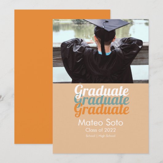 Groovy Afstuderen Foto Bold Announding Kaart (Voorkant / Achterkant)