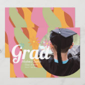 Groovy Afstuderen Foto Bold Invitation Kaart (Voorkant / Achterkant)