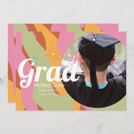 Groovy Afstuderen Foto Bold Invitation Kaart (Voorkant / Achterkant)