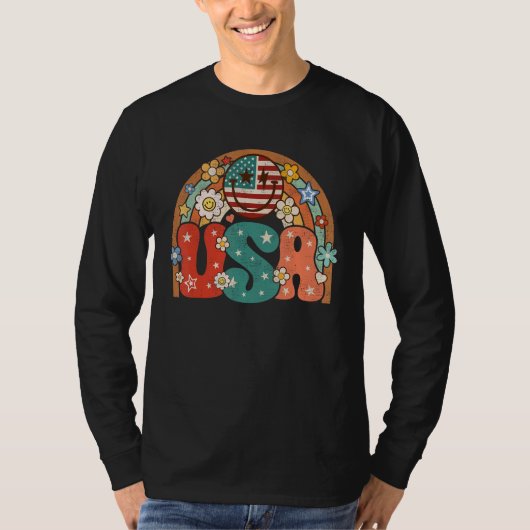 Groovy American Flag USA Retro Rainbow Smile Face  T-shirt (Voorkant)