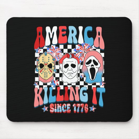 Groovy Amerika Doet Het Sinds 1776 Horror 4de Juli Muismat (Voorkant)