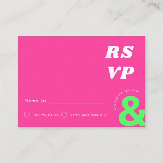 Groovy Ampersand Retro Hot Roze Bruiloft RSVP Kaar Informatiekaartje (Voorkant)