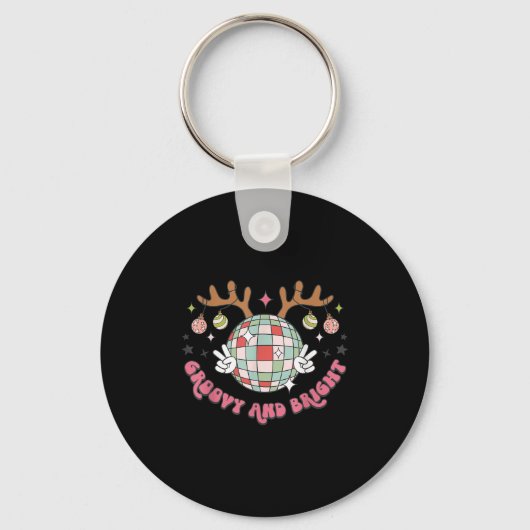 Groovy And Bright Merry Christmas Disco Ball Reind Sleutelhanger (Voorkant)