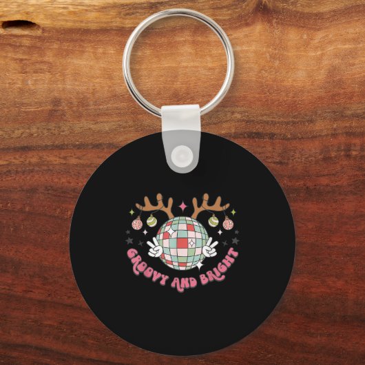 Groovy And Bright Merry Christmas Disco Ball Reind Sleutelhanger (Voorkant)
