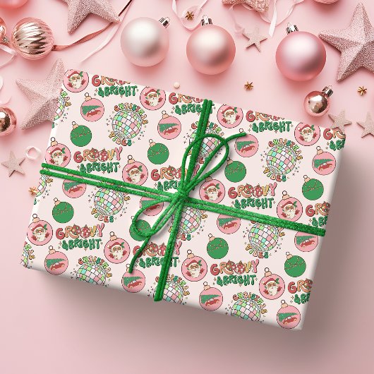 Groovy and Bright Pink and Green Retro Holiday Cadeaupapier