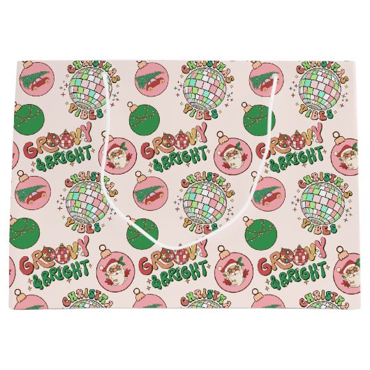 Groovy and Bright Pink and Green Retro Holiday Groot Cadeauzakje (Voorkant)