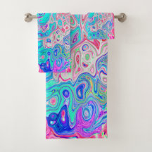 Groovy Aqua Blue en roze Abstract Retro Swirl