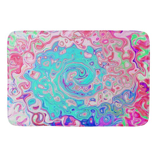 Groovy Aqua Blue en roze Abstract Retro Swirl Badmat (Voorkant)
