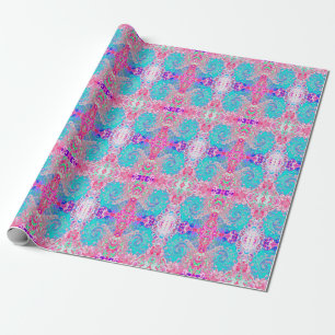 Groovy Aqua Blue en roze Abstract Retro Swirl Cadeaupapier