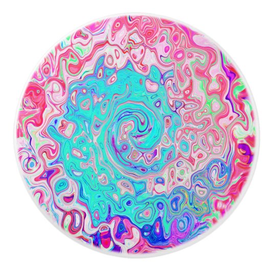 Groovy Aqua Blue en roze Abstract Retro Swirl Keramische Knop (Voorkant)