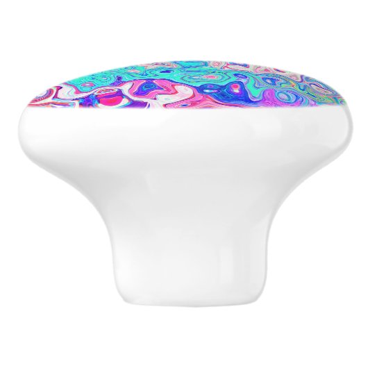 Groovy Aqua Blue en roze Abstract Retro Swirl Keramische Knop (Zijkant)