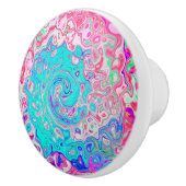 Groovy Aqua Blue en roze Abstract Retro Swirl Keramische Knop (Rechts)