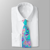 Groovy Aqua Blue en roze Abstract Retro Swirl Stropdas (Gebonden)