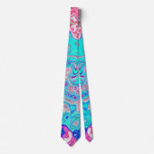 Groovy Aqua Blue en roze Abstract Retro Swirl Stropdas (Voorkant)