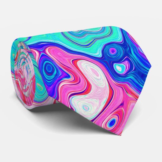 Groovy Aqua Blue en roze Abstract Retro Swirl Stropdas (Opgerold)