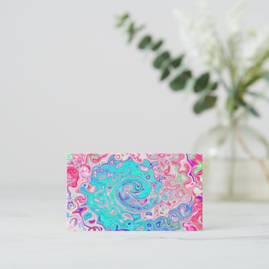 Groovy Aqua Blue en roze Abstract Retro Swirl Visitekaartje (Staand voorkant)