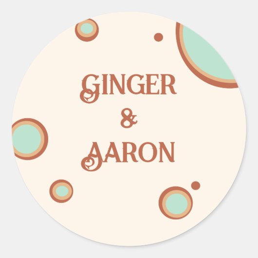 Groovy Aqua Cirkels 70s Retro Bruiloft Ronde Sticker (Voorkant)