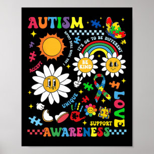 Groovy Autisme Bewustzijn Unieke Liefde Ondersteun Poster