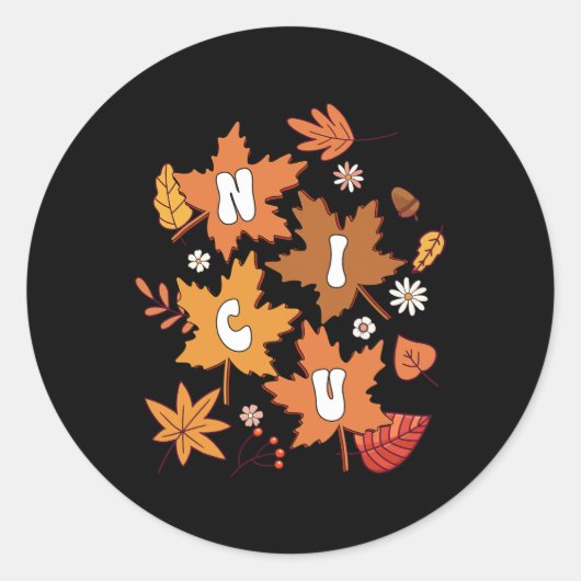 Groovy Autumn NICU Verpleegster Maple Leaf Herfst Ronde Sticker (Voorkant)