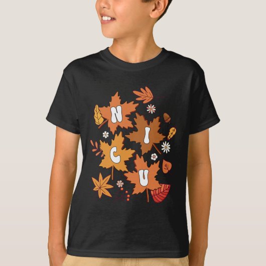 Groovy Autumn NICU Verpleegster Maple Leaf Herfst  T-shirt (Voorkant)