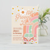 Groovy Babe Pink Van Daisy Rainbow 1e verjaardag Kaart (Staand voorkant)