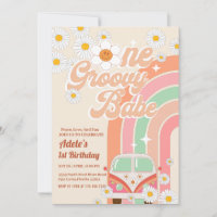 Groovy Babe Pink Van Daisy Rainbow 1e verjaardag