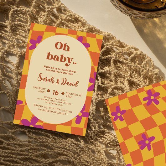 Groovy Baby | 70s thema | Floral Boho Baby shower Kaart