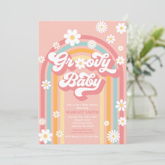 Groovy Baby Boho Daisy Rainbow Baby shower Kaart (Staand voorkant)