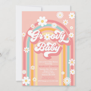 Groovy Baby Boho Daisy Rainbow Baby shower Kaart
