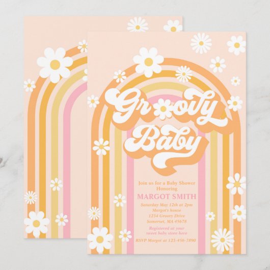 Groovy Baby Boho Daisy Rainbow Baby shower Kaart (Voorkant / Achterkant)