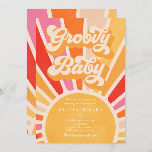 Groovy Baby Boho Retro Sunshine Baby shower Kaart (Voorkant / Achterkant)
