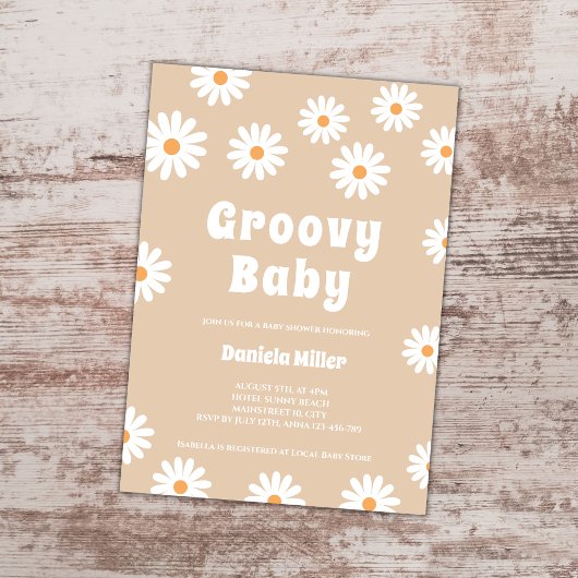 Groovy Baby Daisy 70s Retro Baby shower Kaart