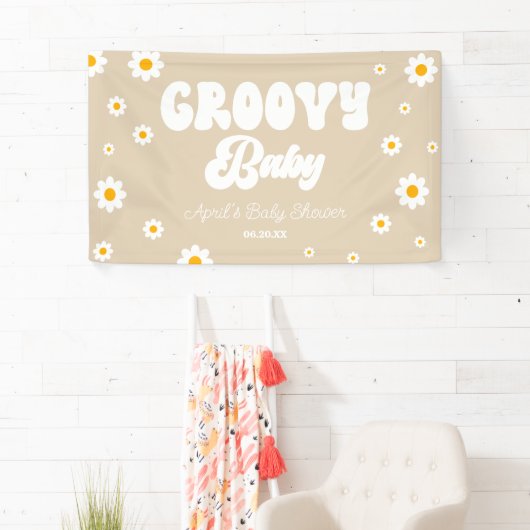 Groovy Baby Daisy Bloemen Bloemen Tan Baby shower Spandoek (Insitu)