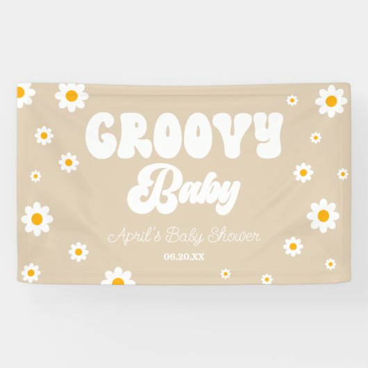 Groovy Baby Daisy Bloemen Bloemen Tan Baby shower Spandoek (Horizontaal)