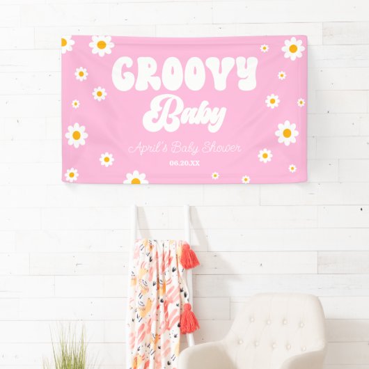 Groovy Baby Daisy Flower Floral Pink Baby shower Spandoek (Insitu)