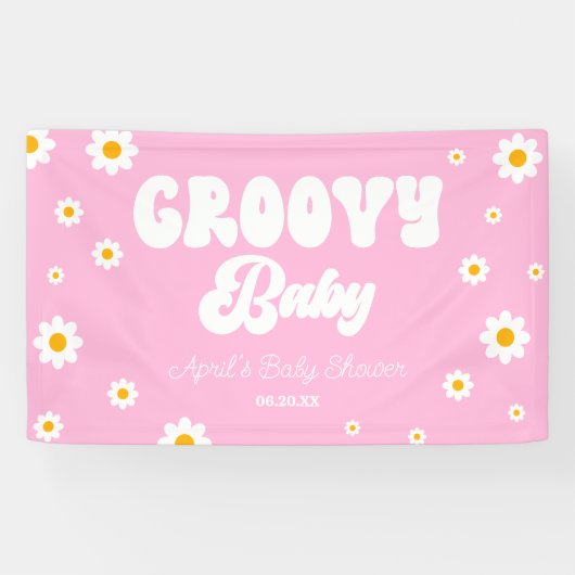Groovy Baby Daisy Flower Floral Pink Baby shower Spandoek (Horizontaal)