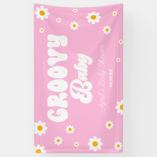 Groovy Baby Daisy Flower Floral Pink Baby shower Spandoek (Verticaal)