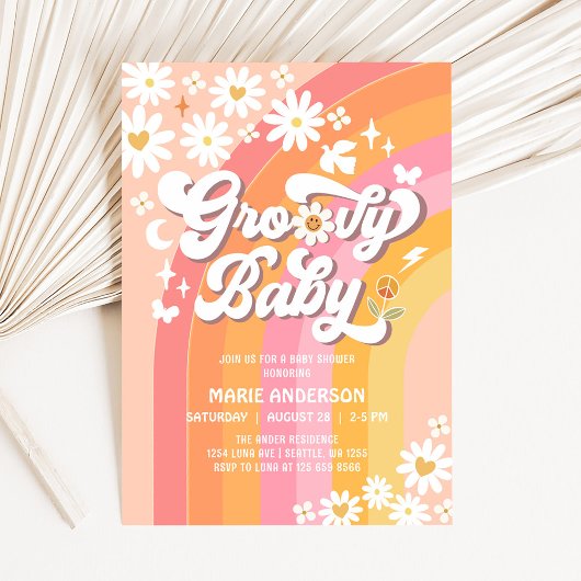 Groovy Baby Daisy Hippie 70's Retro Baby shower Kaart